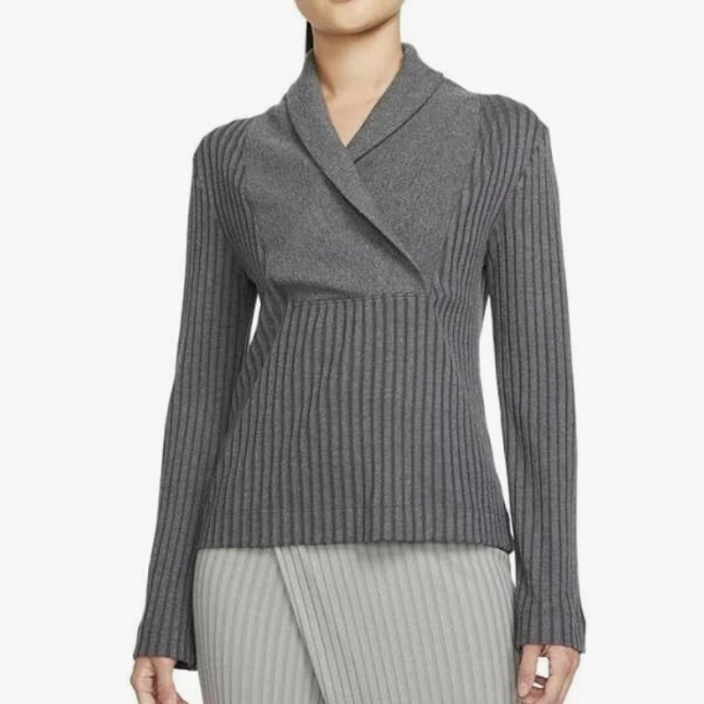 Nike Yoga Luxe Ribbed Cover Up Collared Sweater Grey Top Women's Size M Like New